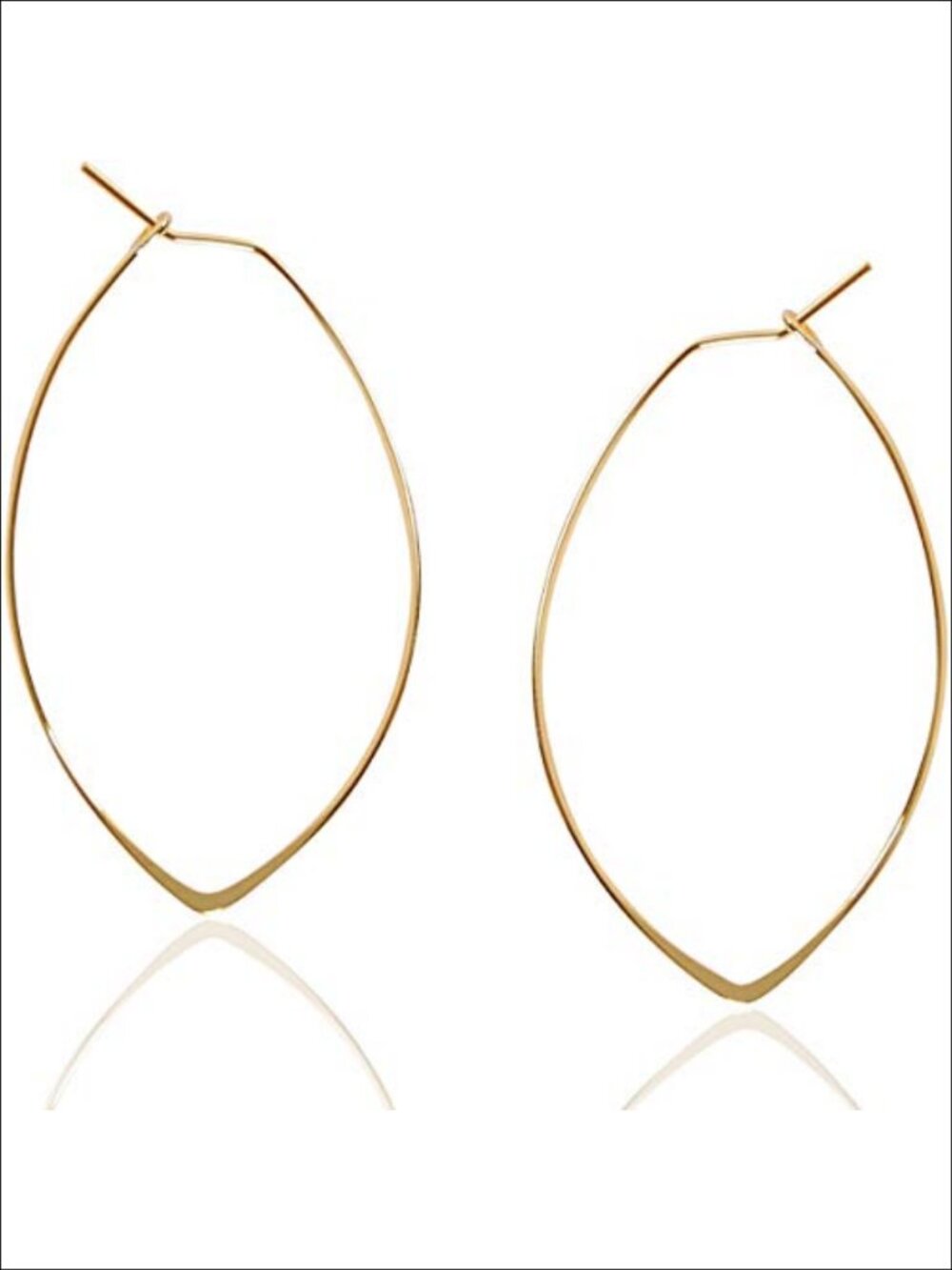 18K Gold Plated Marquise Hoop Earrings 1.75 Inch Hypoallergenic Threader